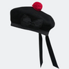 Plain Black Balmoral Hat with Red Pompom – Traditional Scottish Highland Bonnet